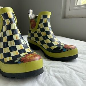 Mackenzie Childs Floral and Striped Short Rain Boot Size 8